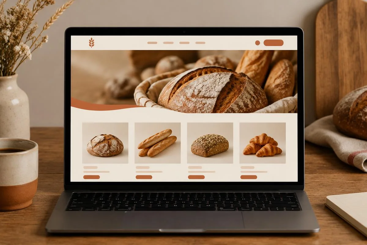 Voorbeeldontwerp van een bakkerijwebsite op een laptop